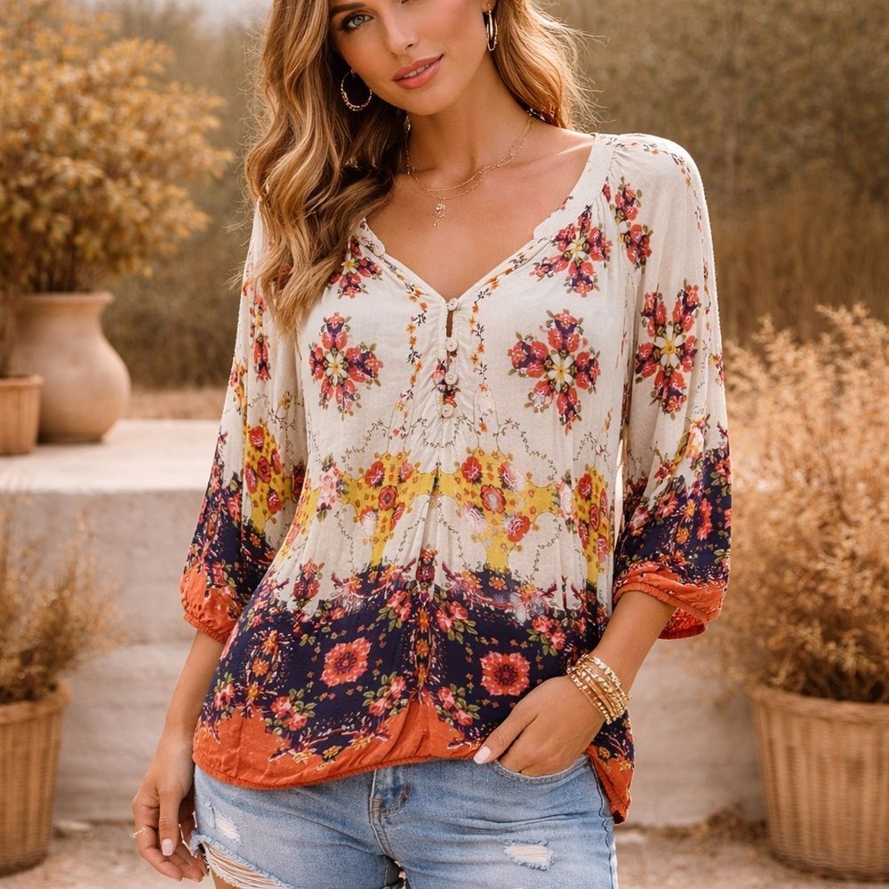 Anthropologie Fig & Flower Blouse Boho Size Medium‎